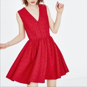 Maje Radiale Chevron Flare Red Mini Dress 2/S